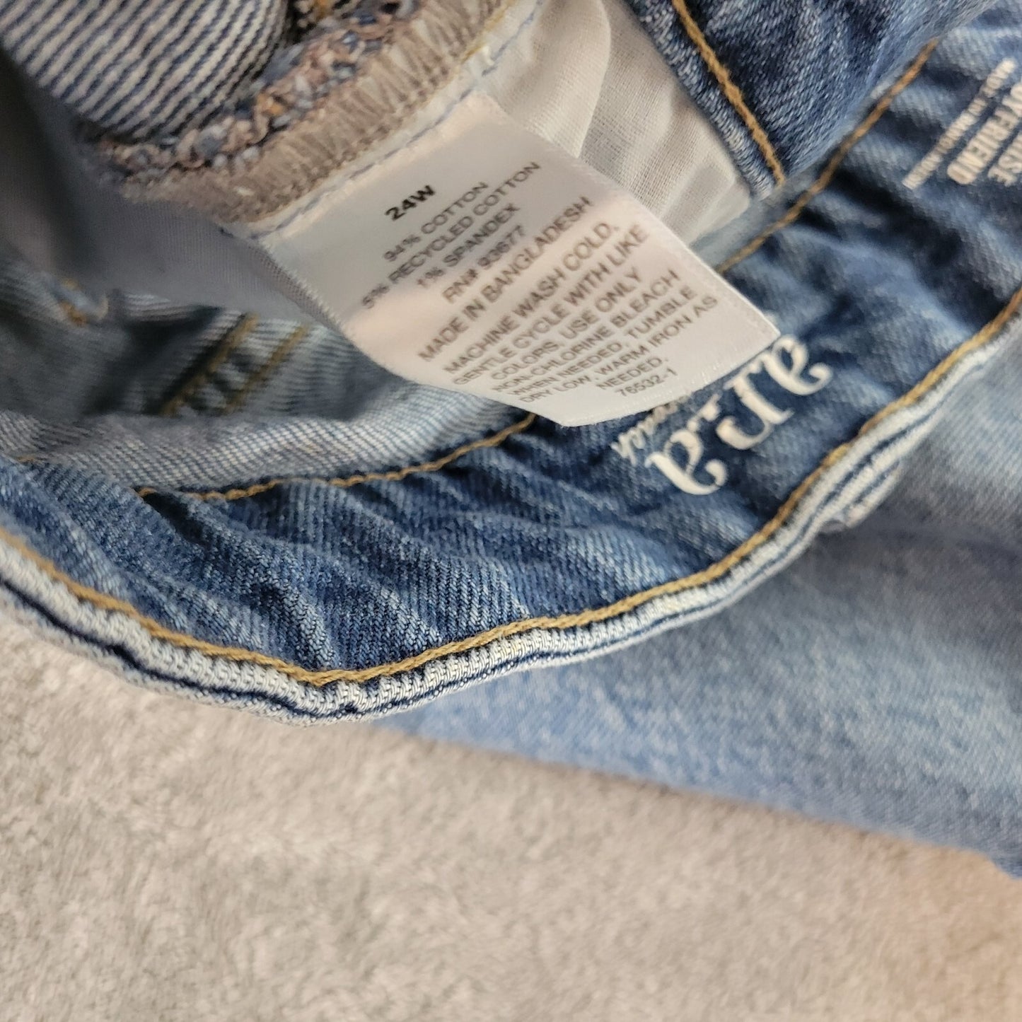 Ana Womens Jeans 24W Plus Boyfriend Straight Leg Distressed Blue Denim Zip Fly