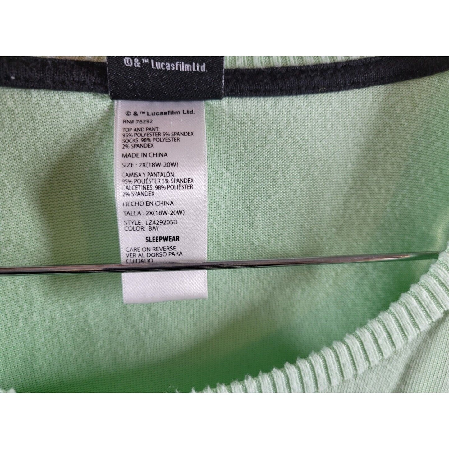 Star Wars Women Pajamas 2X Top Grogu Mandalorian Soft Green This is My Good Side