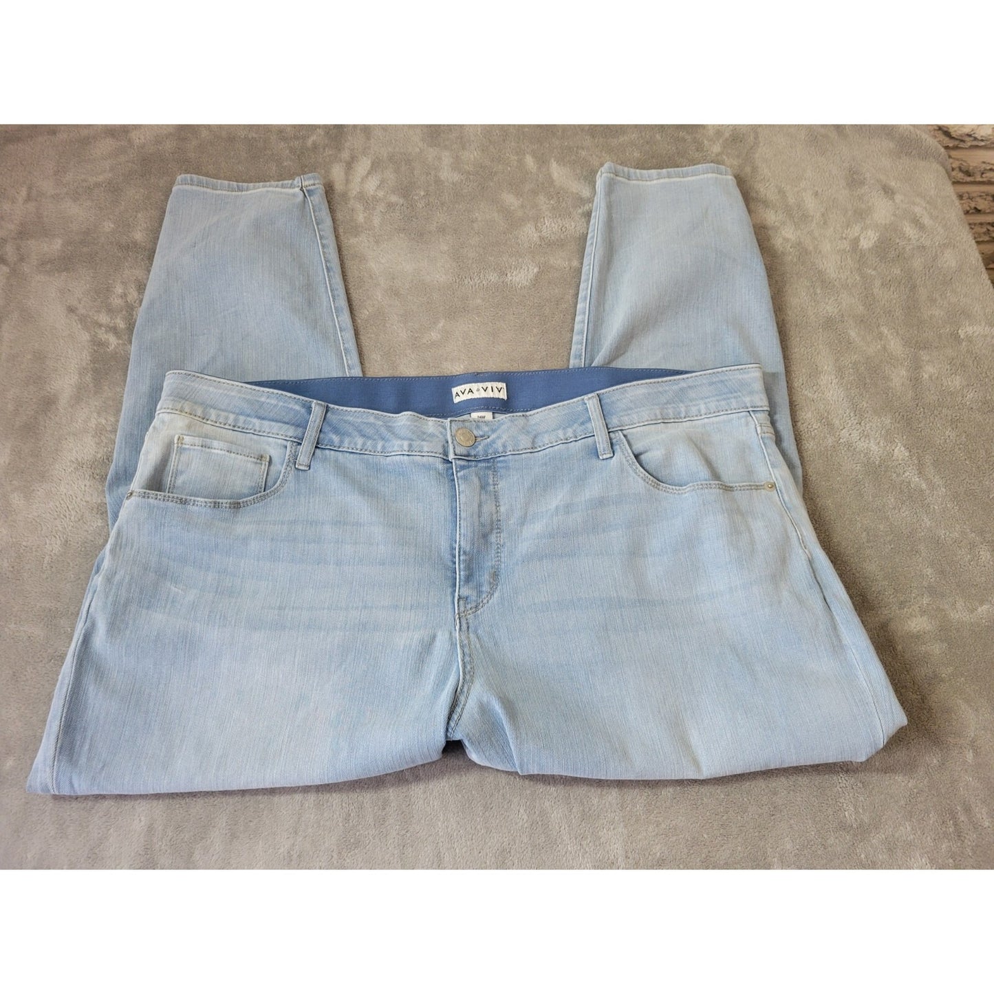 Ava Viv Womens Jeans 24W Plus Crop Light Blue Denim Comfort Waist Zip Fly