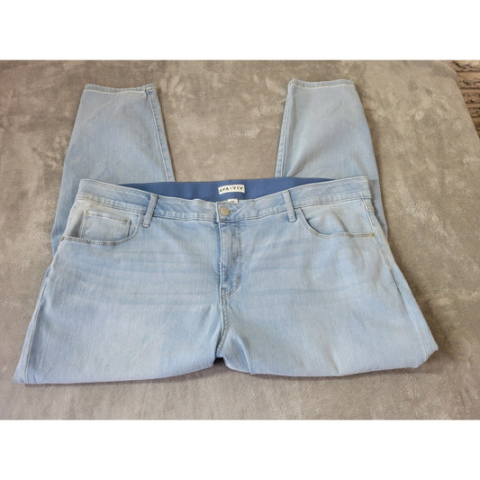 Ava Viv Womens Jeans 24W Plus Crop Light Blue Denim Comfort Waist Zip Fly