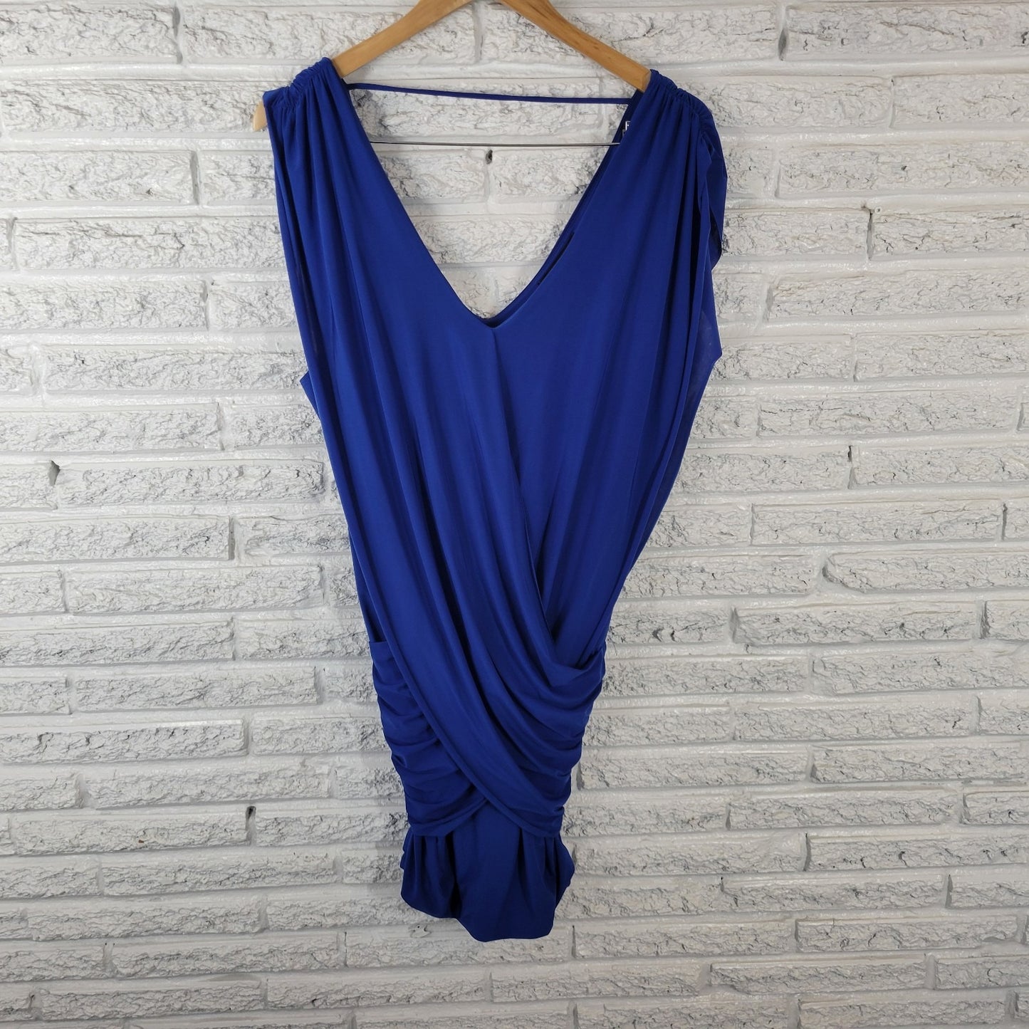 Fashion to Figure Women Dress 3X Plus Bodycon Party Ruched Mini Blue Window Back