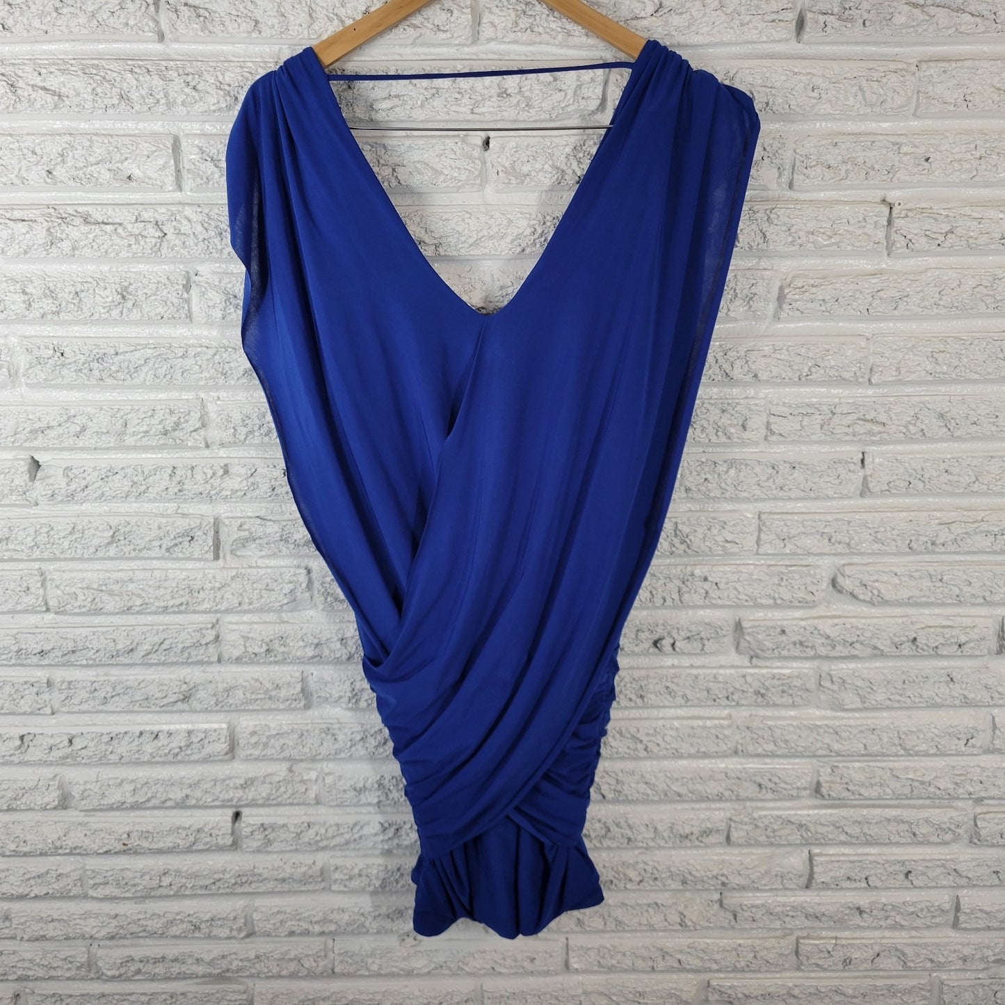 Fashion to Figure Women Dress 3X Plus Bodycon Party Ruched Mini Blue Window Back