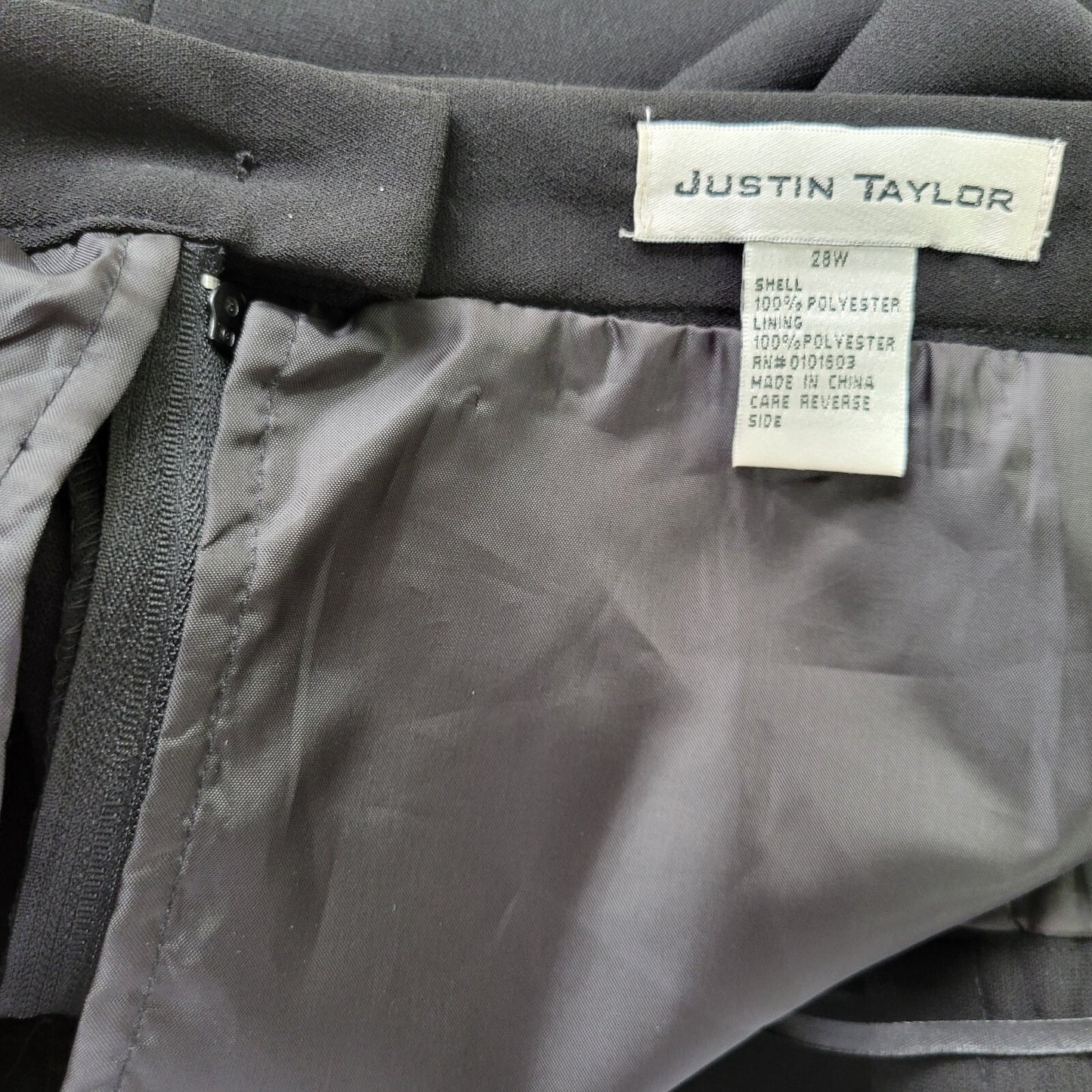 Justin Taylor Womens Skirt 28W Plus Pencil Black Polyester Lined Office Zip