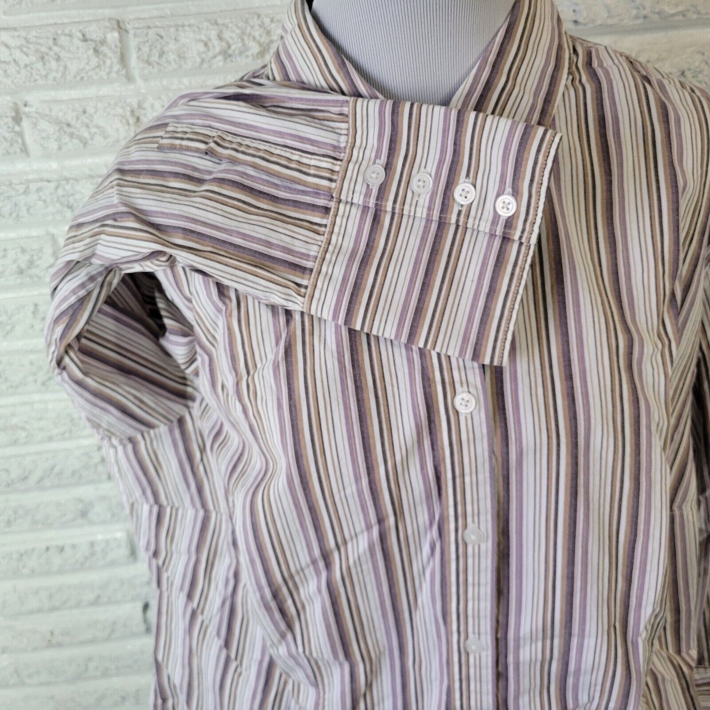 Casual Corner Annex Women Top 2X Lavender Stripe Collar Lightweight Cotton Blend