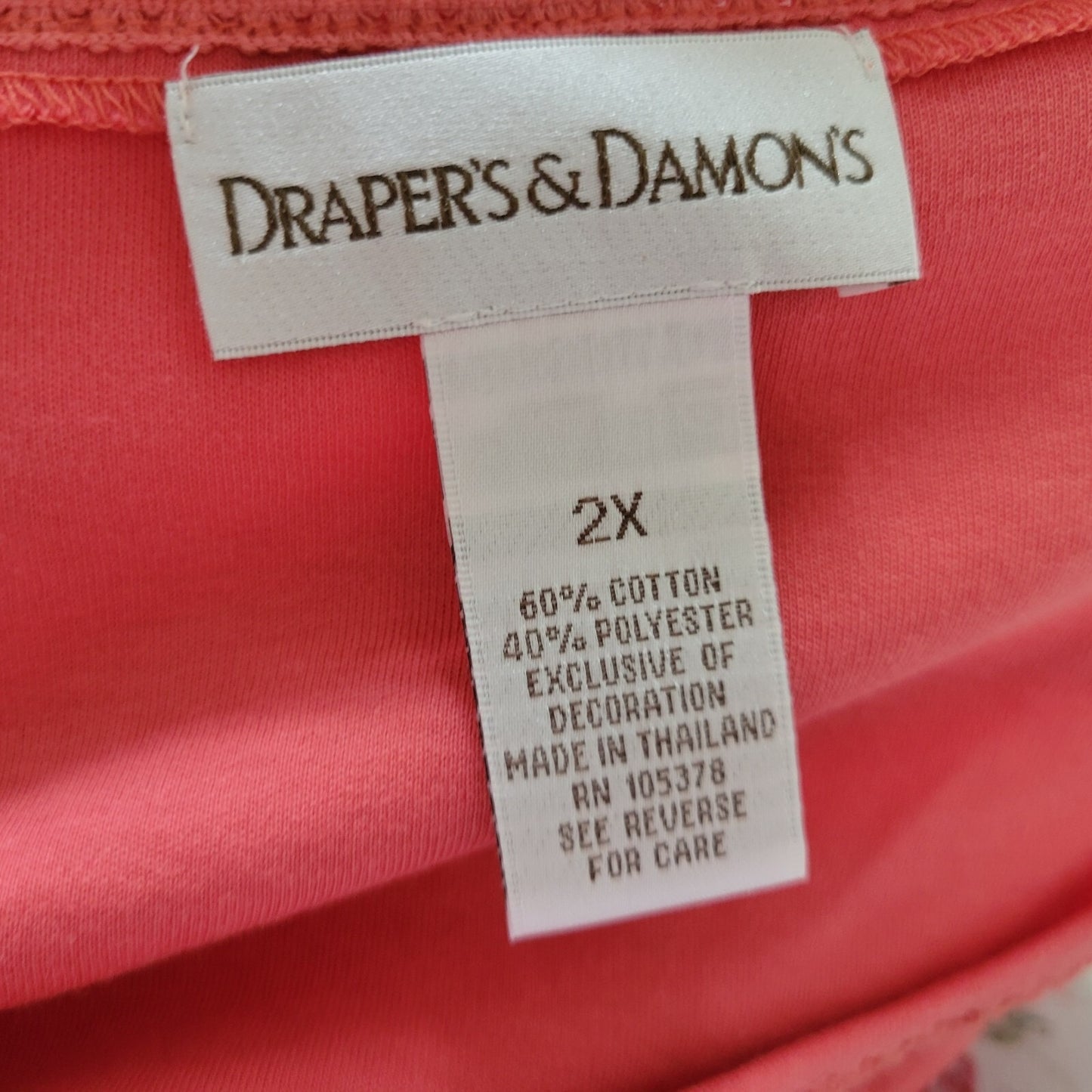 Drapers Damons Womens Top 2X Plus Tee Pink Crochet Neckline Cotton Comfy Blend