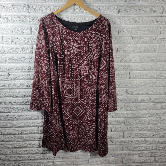 Alyx Womens Dress 20W Plus Long Sleeve Knit Brown Geometric Pullover Office
