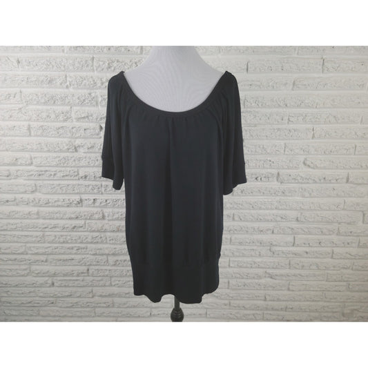 Torrid Womens Sweater 2 2X Plus Short Sleeve Pullover Boat Neck Black Basic