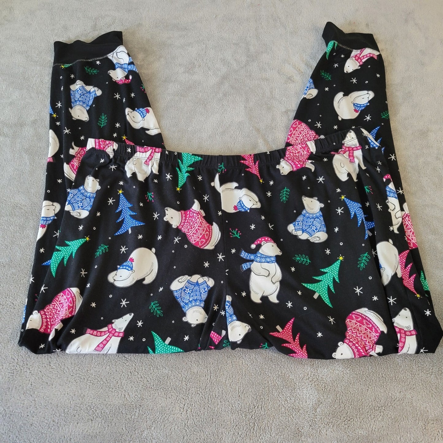 Christmas Secret Treasures Womens Pajama Pants 2X Polar Bears Lightweight Black