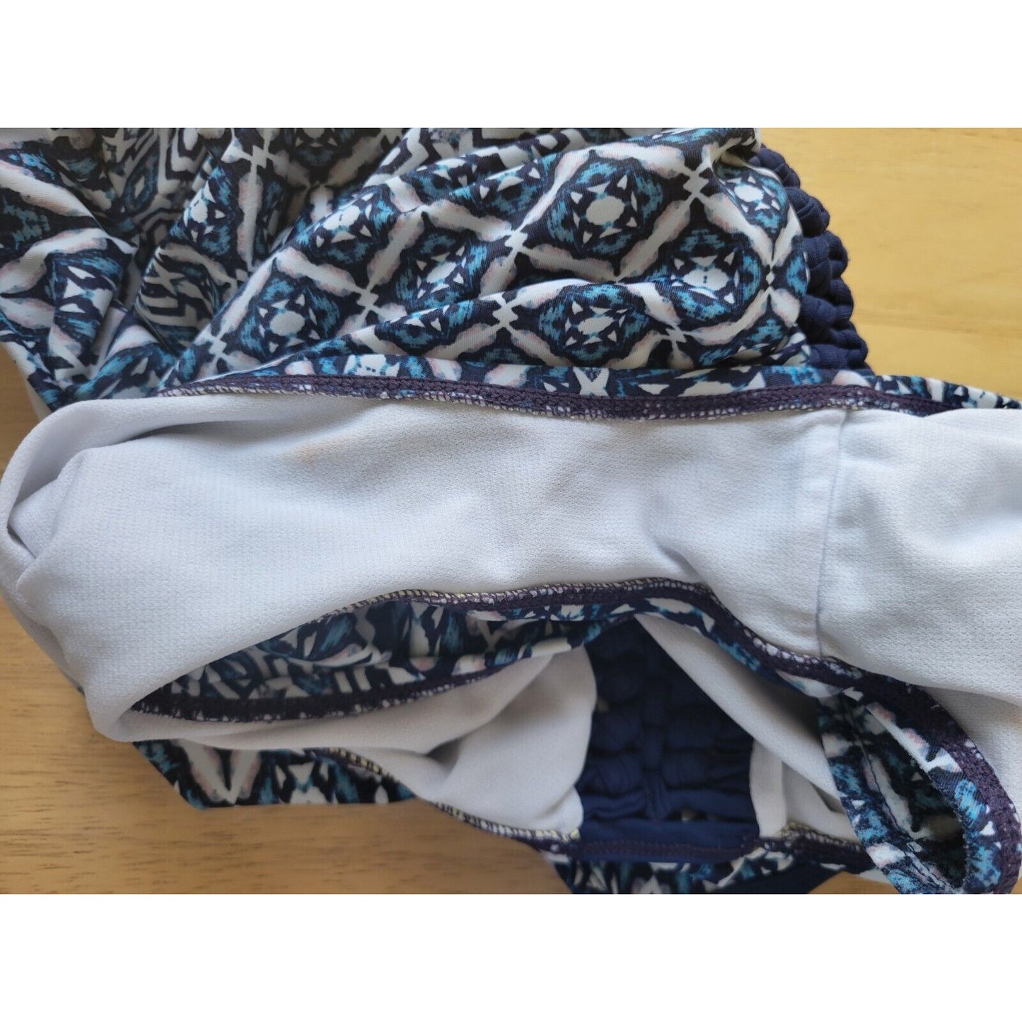 Time Tru Women Swimsuit Extra Large One Piece Blue Geometric Knotted Sides