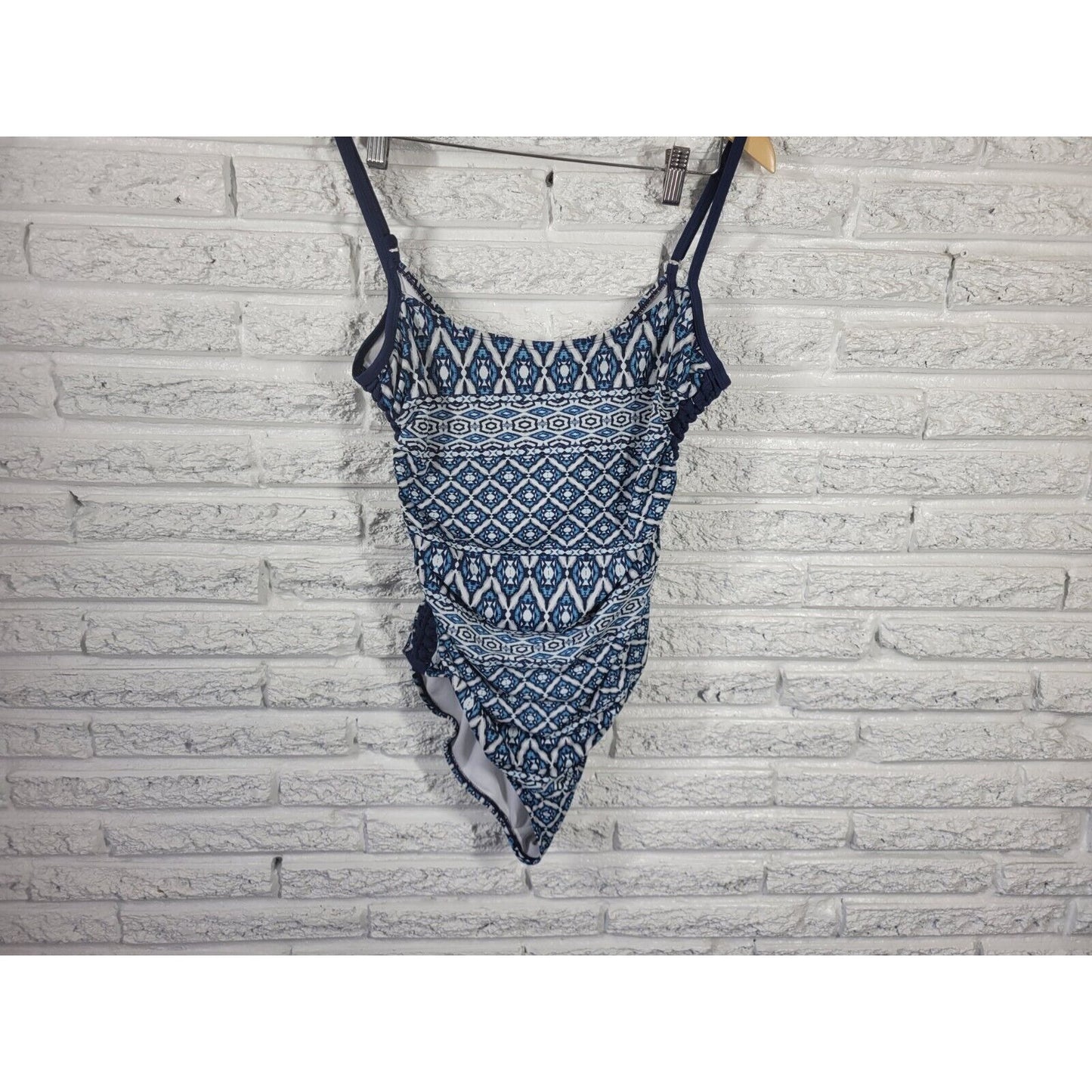 Time Tru Women Swimsuit Extra Large One Piece Blue Geometric Knotted Sides