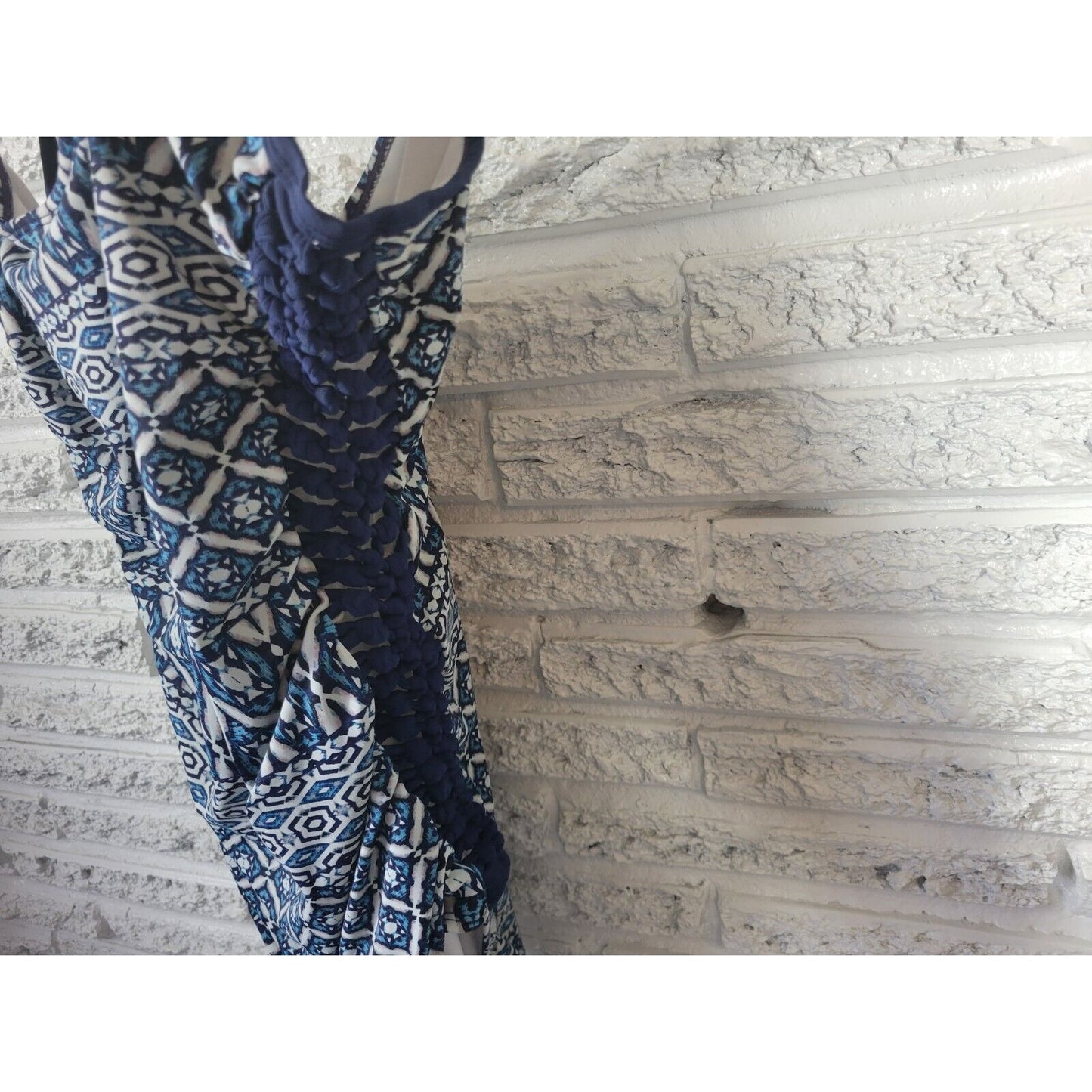 Time Tru Women Swimsuit Extra Large One Piece Blue Geometric Knotted Sides