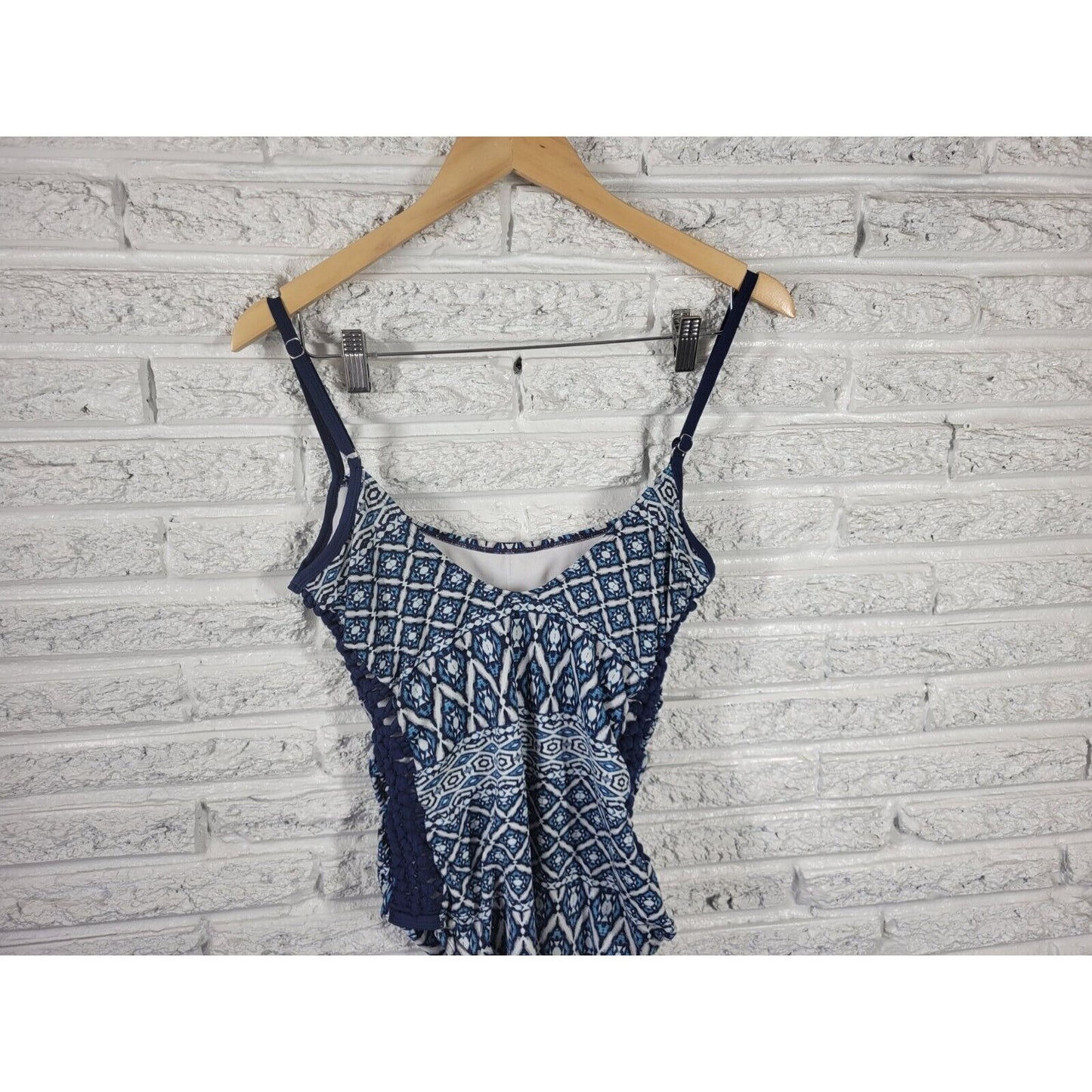 Time Tru Women Swimsuit Extra Large One Piece Blue Geometric Knotted Sides