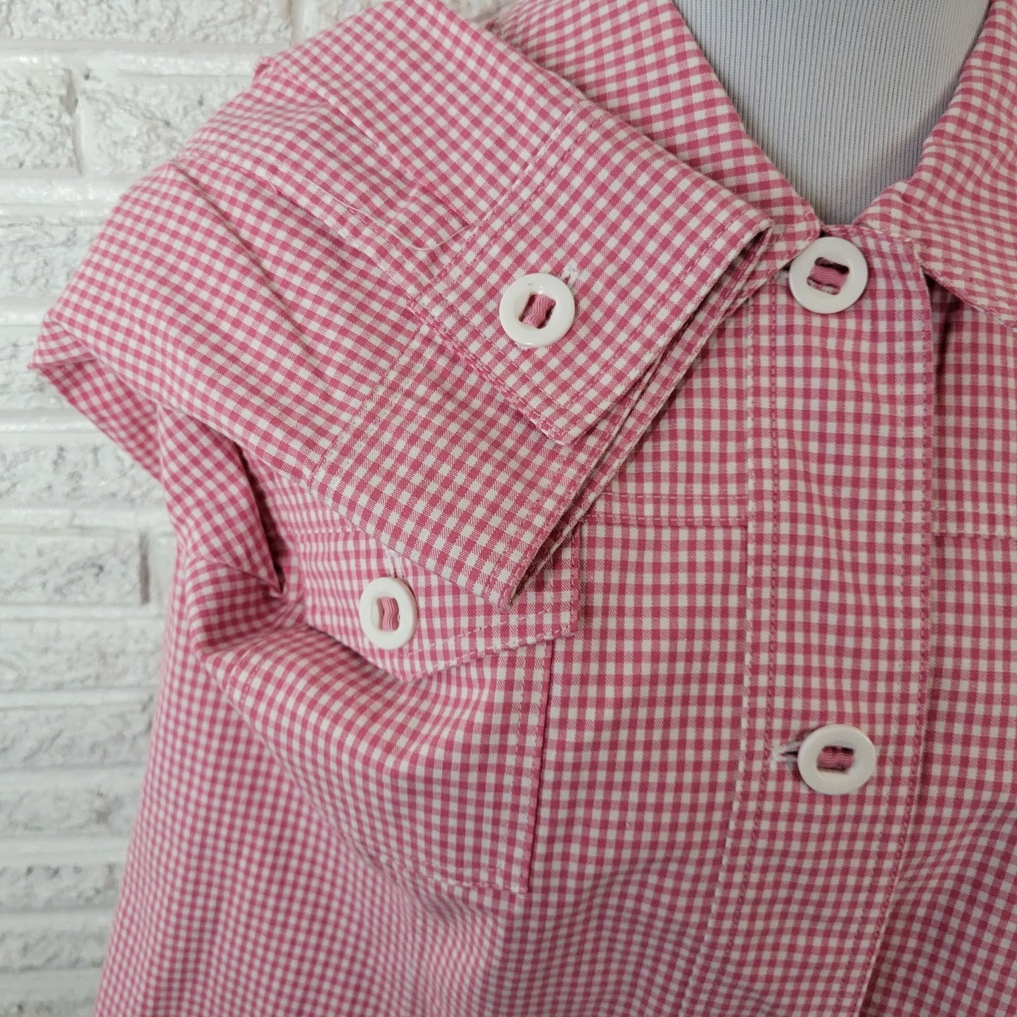 Alfred Dunner Women Jacket 16 Blazer Carnation Pink Gingham Check Pockets Casual