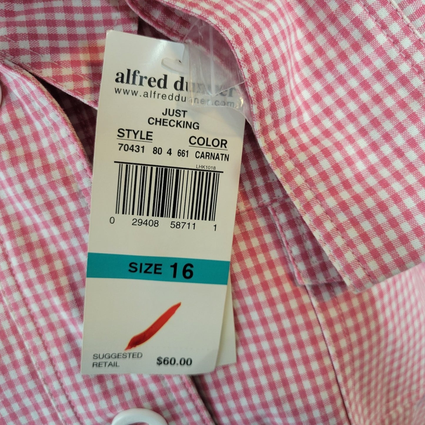 Alfred Dunner Women Jacket 16 Blazer Carnation Pink Gingham Check Pockets Casual