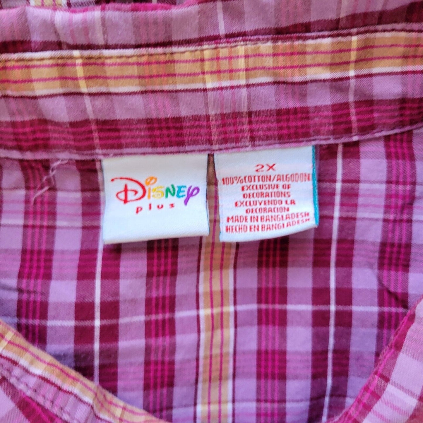 Disney Eeyore Womens Top 2X Plus Short Sleeve Purple Plaid Cotton Lightweight
