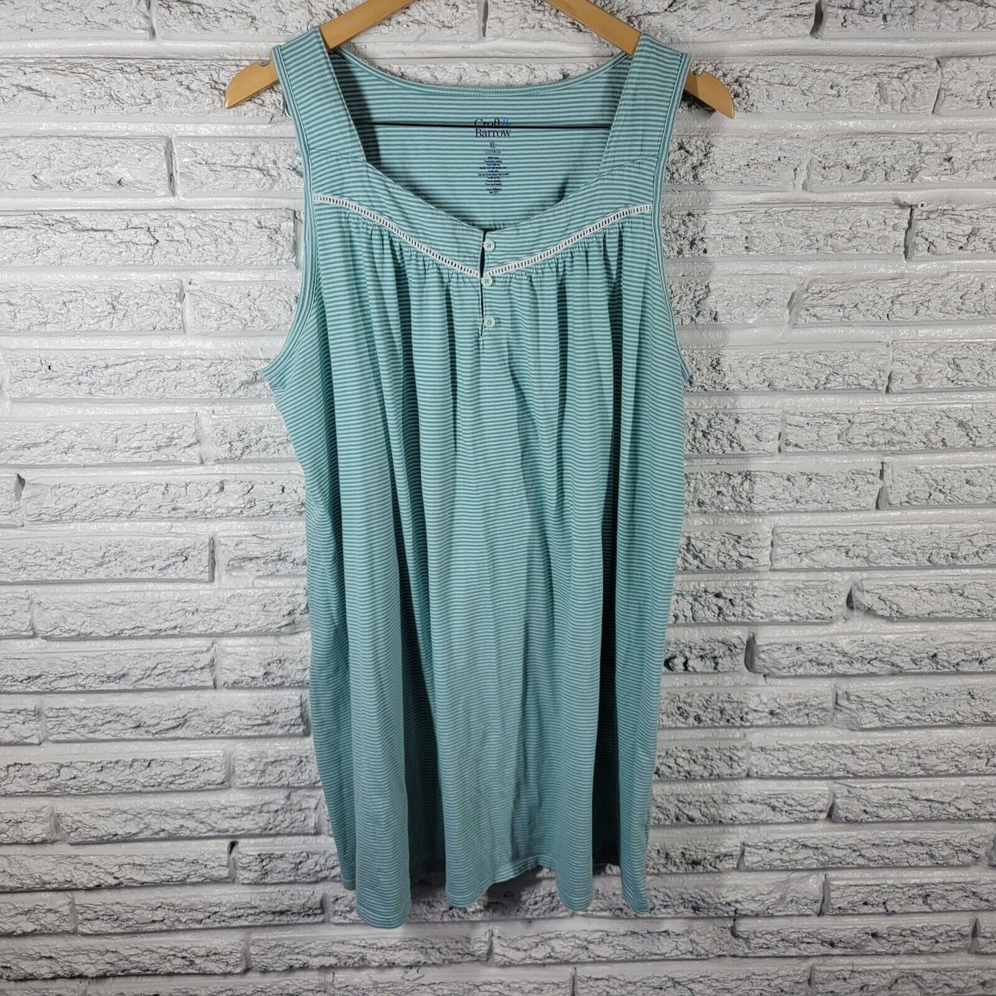 Croft Barrow Womens Pajama Top Extra Large XL Green Stripe Lightweight Cotton