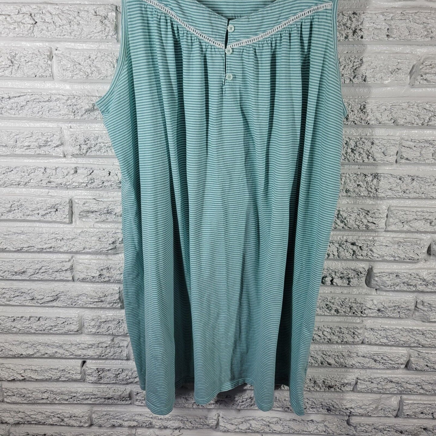 Croft Barrow Womens Pajama Top Extra Large XL Green Stripe Lightweight Cotton
