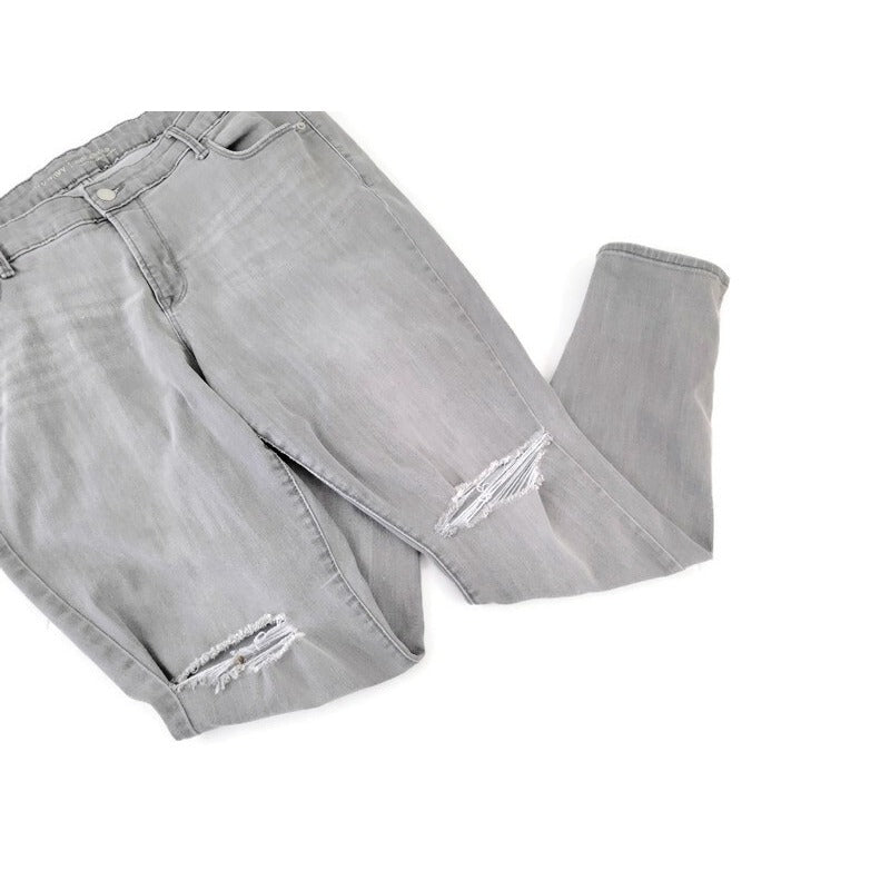 Old Navy Rockstar Women Jeans 18 Plus Regular Skinny Leg Distressed Zip Gray