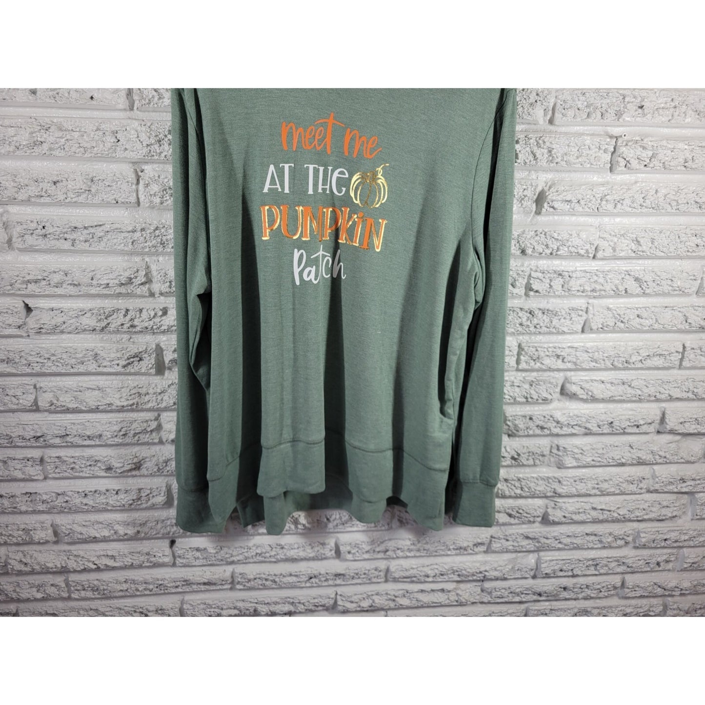Halloween Positive Tees Womens Sweatshirt XXL 20 Plus Pumpkin Patch Autumn Green