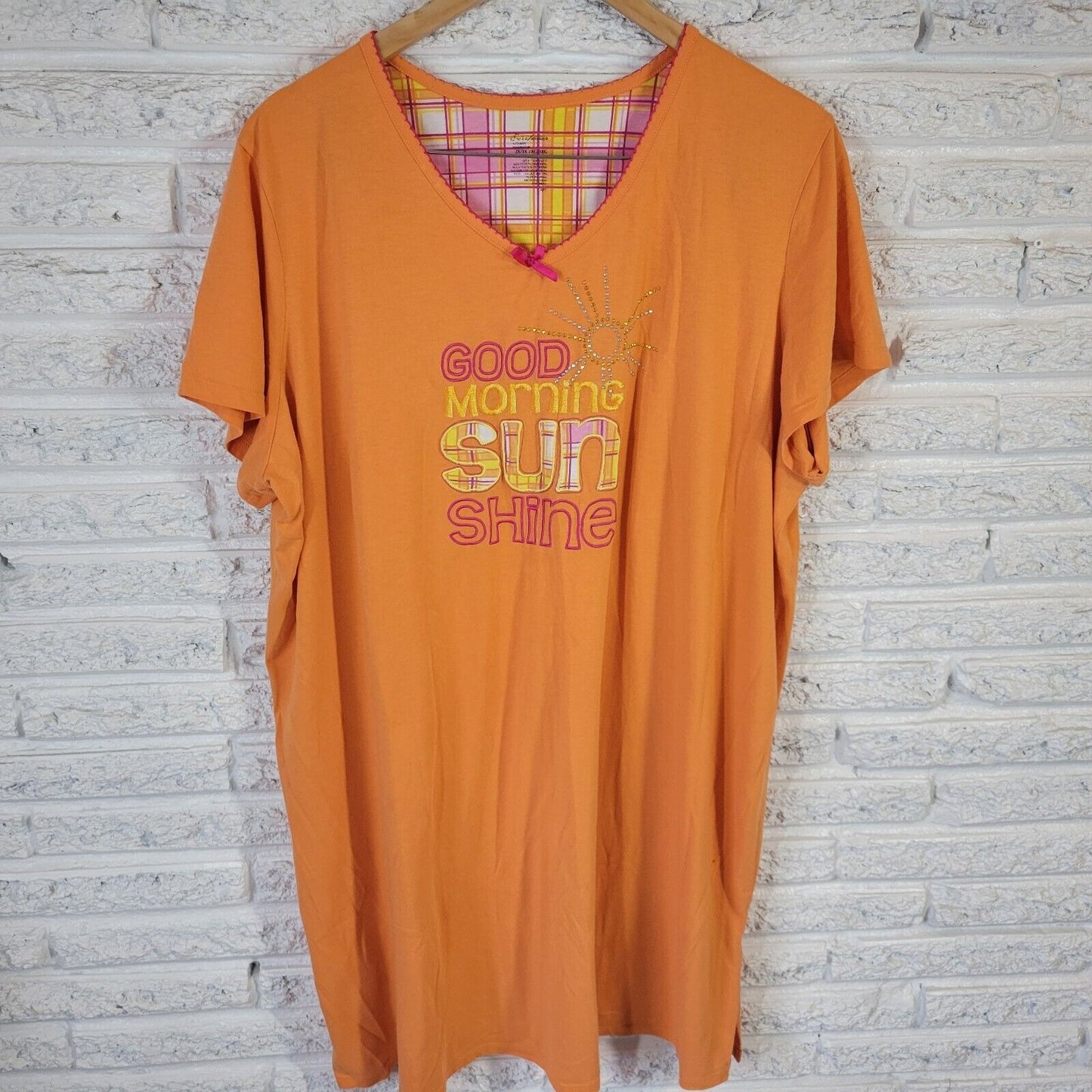 Secret Treasures Top 2X 3X Nightgown Orange Good Morning Sunshine Embroidered