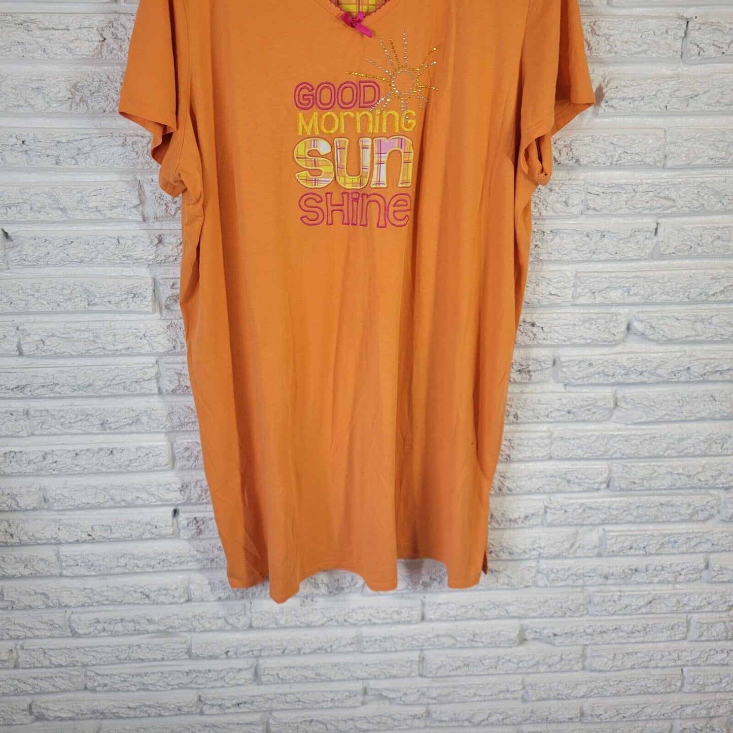Secret Treasures Top 2X 3X Nightgown Orange Good Morning Sunshine Embroidered