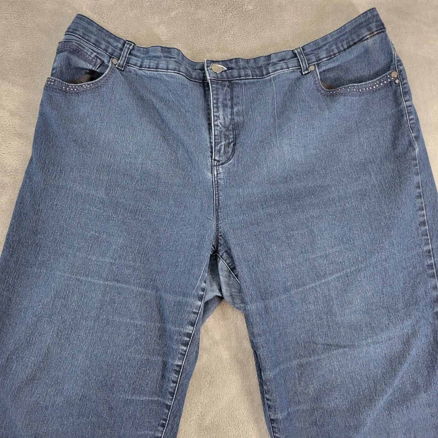 Gloria Vanderbilt Womens Jeans 22W Plus Capri Dark Blue Denim Zip Fly Studded