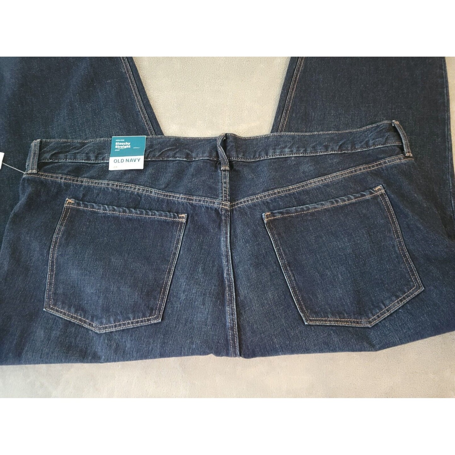 Old Navy Slouchy Womens Jeans 24 Straight Leg Crop Slim Pockets Dark Secret New