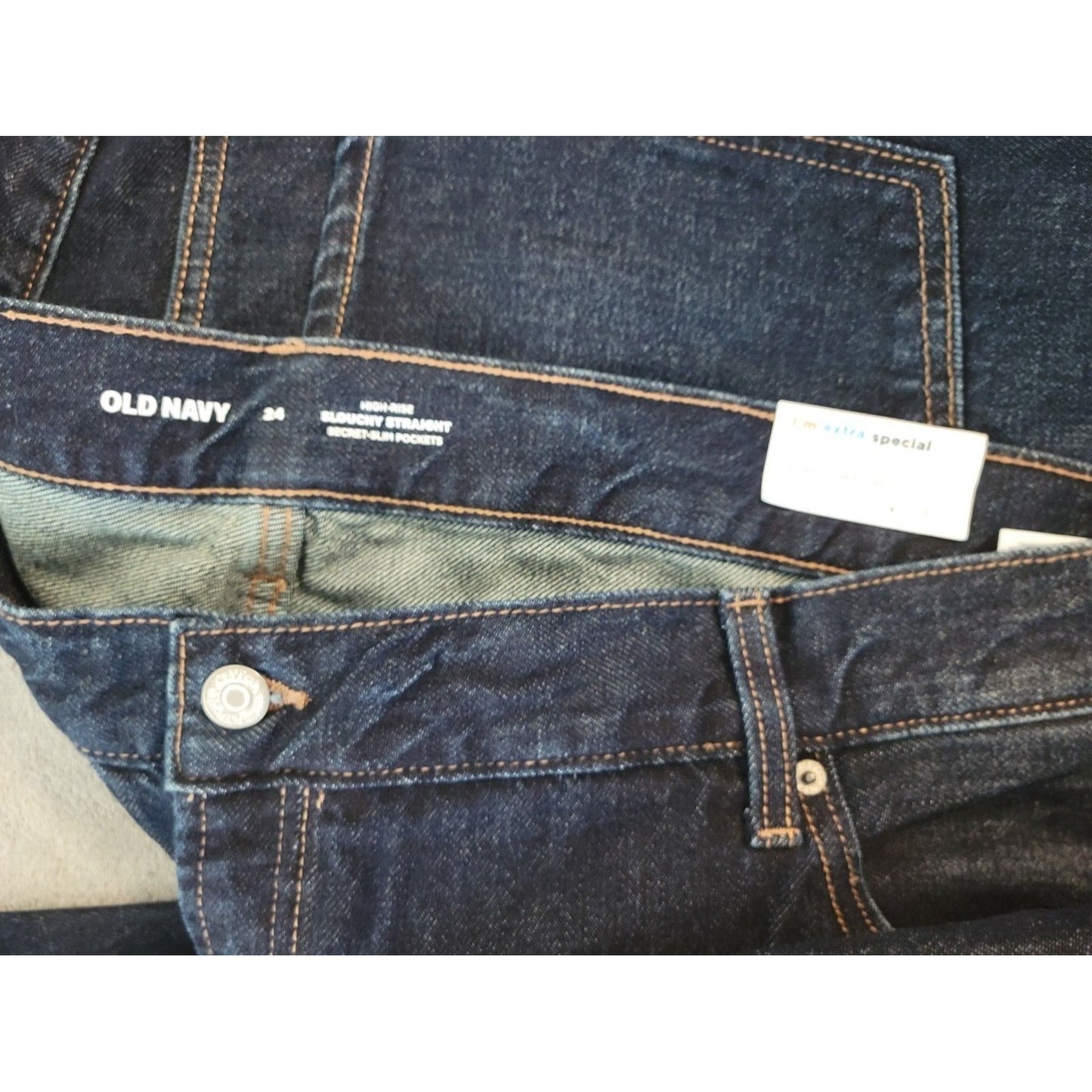Old Navy Slouchy Womens Jeans 24 Straight Leg Crop Slim Pockets Dark Secret New