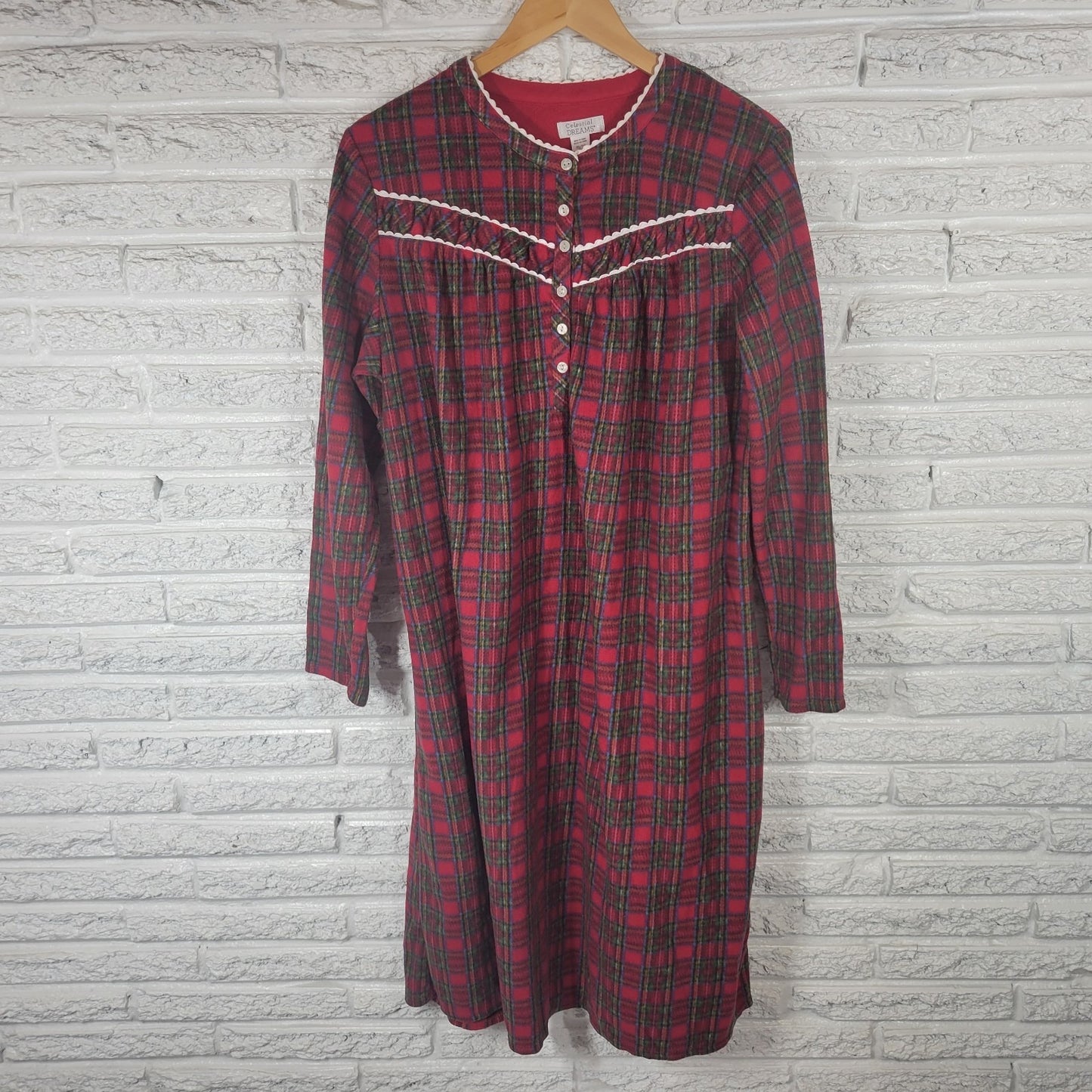 Celestial Dreams Womens Robe XL Long Sleeve Red Plaid Flannel Ric Rac Loungewear