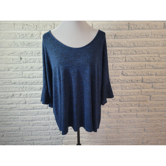Ana Womens Sweater XXL Plus Pullover Bell Sleeve Blue Heather Lightweight Soft