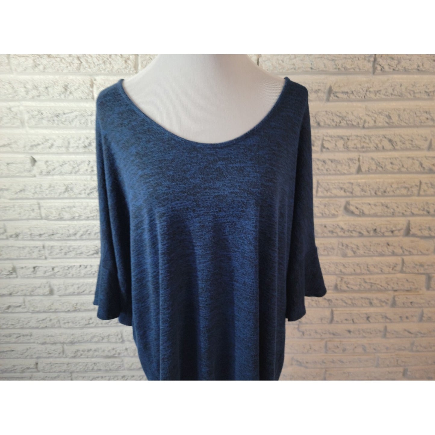 Ana Womens Sweater XXL Plus Pullover Bell Sleeve Blue Heather Lightweight Soft