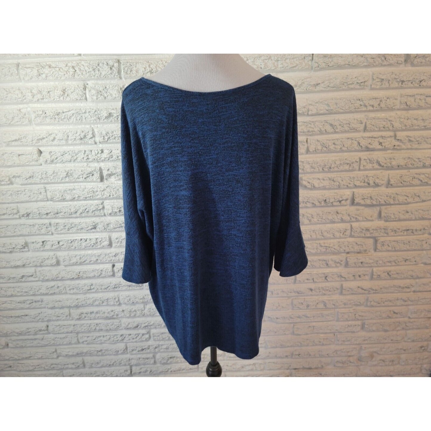 Ana Womens Sweater XXL Plus Pullover Bell Sleeve Blue Heather Lightweight Soft