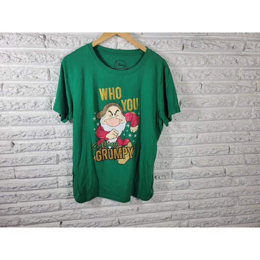 Disney Grumpy Adult Shirt 2X Tee Short Sleeve Dwarf Green Glitter Cotton Blend
