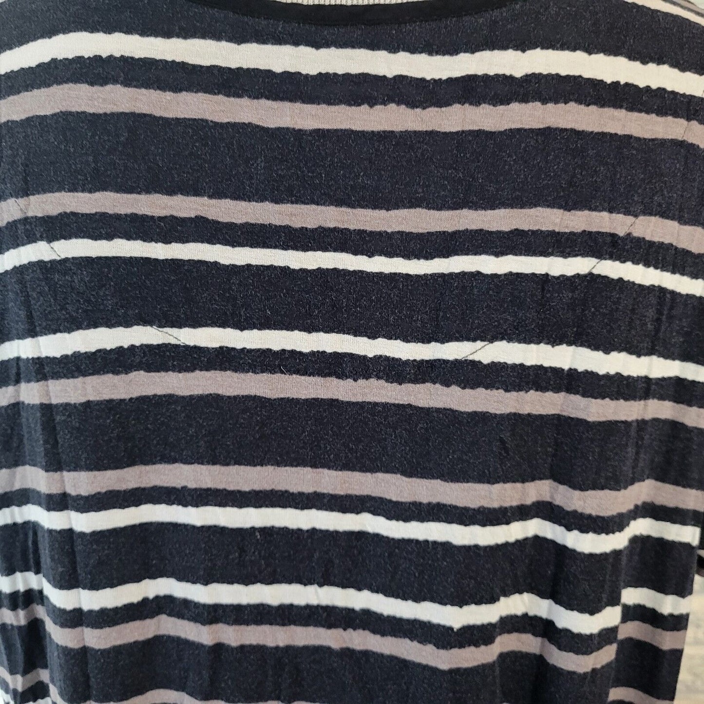 Anne Klein Womens Dress XL Mini Short Sleeve Black Stripe Chiffon Hem Pockets