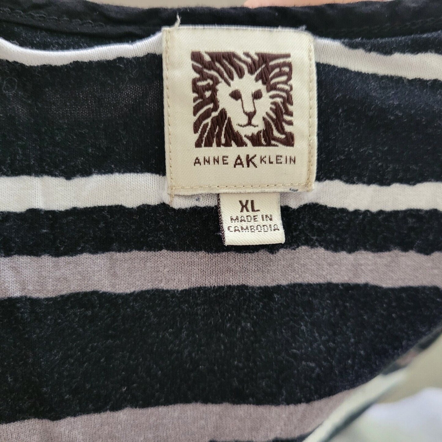 Anne Klein Womens Dress XL Mini Short Sleeve Black Stripe Chiffon Hem Pockets