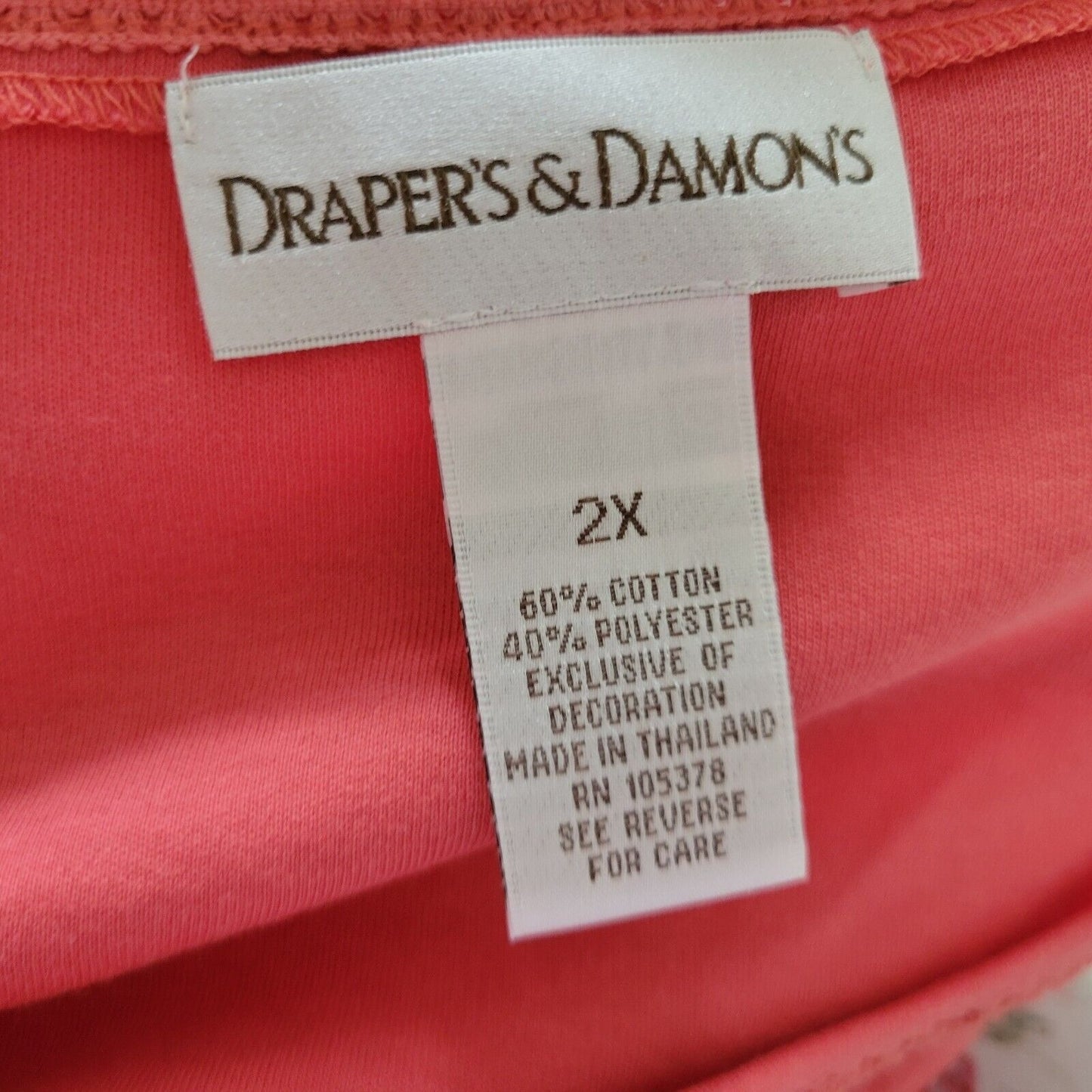 Drapers Damons Womens Top 2X Plus Tee Pink Crochet Neckline Cotton Blend Comfy