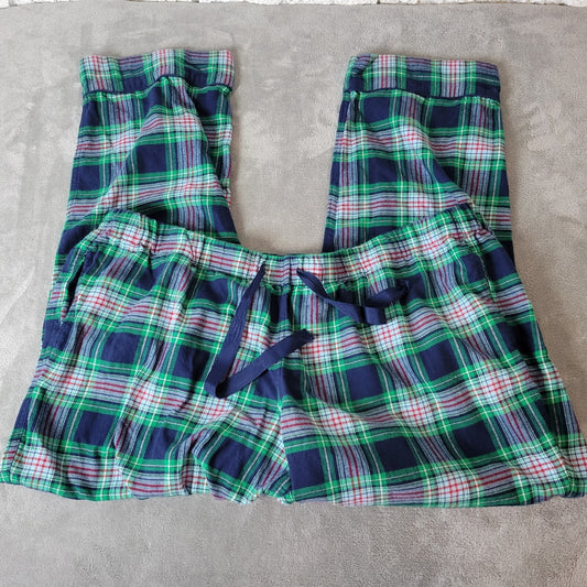 Lands End Womens Pajama Pants 2X Plus Pull On Green Red Plaid Cotton Lightweight