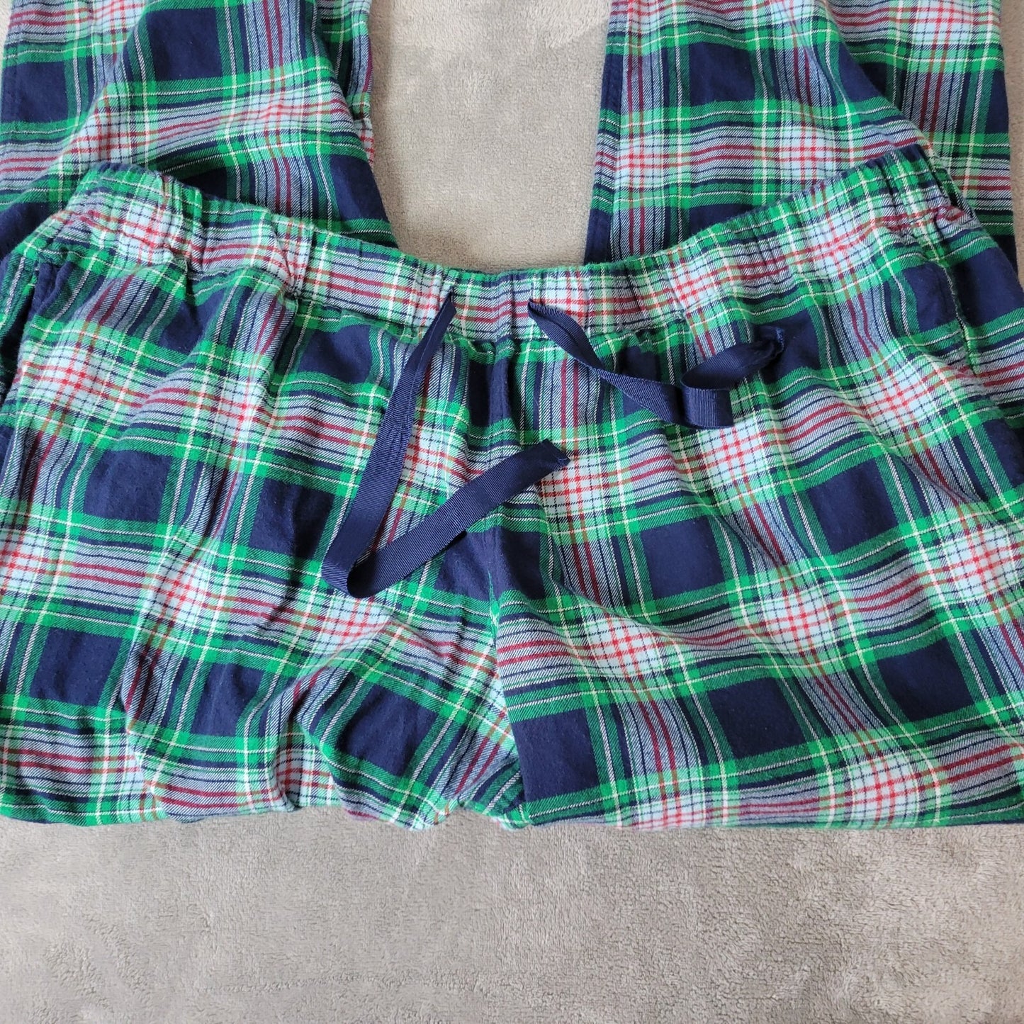 Lands End Womens Pajama Pants 2X Plus Pull On Green Red Plaid Cotton Lightweight