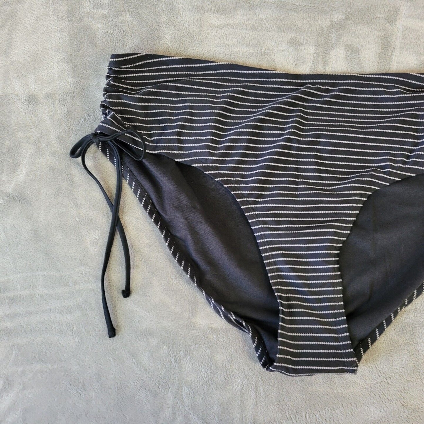 Time Tru Womens Bikini Bottom 2X 20W 22W Plus Swimwear Black Stripe Poly Blend