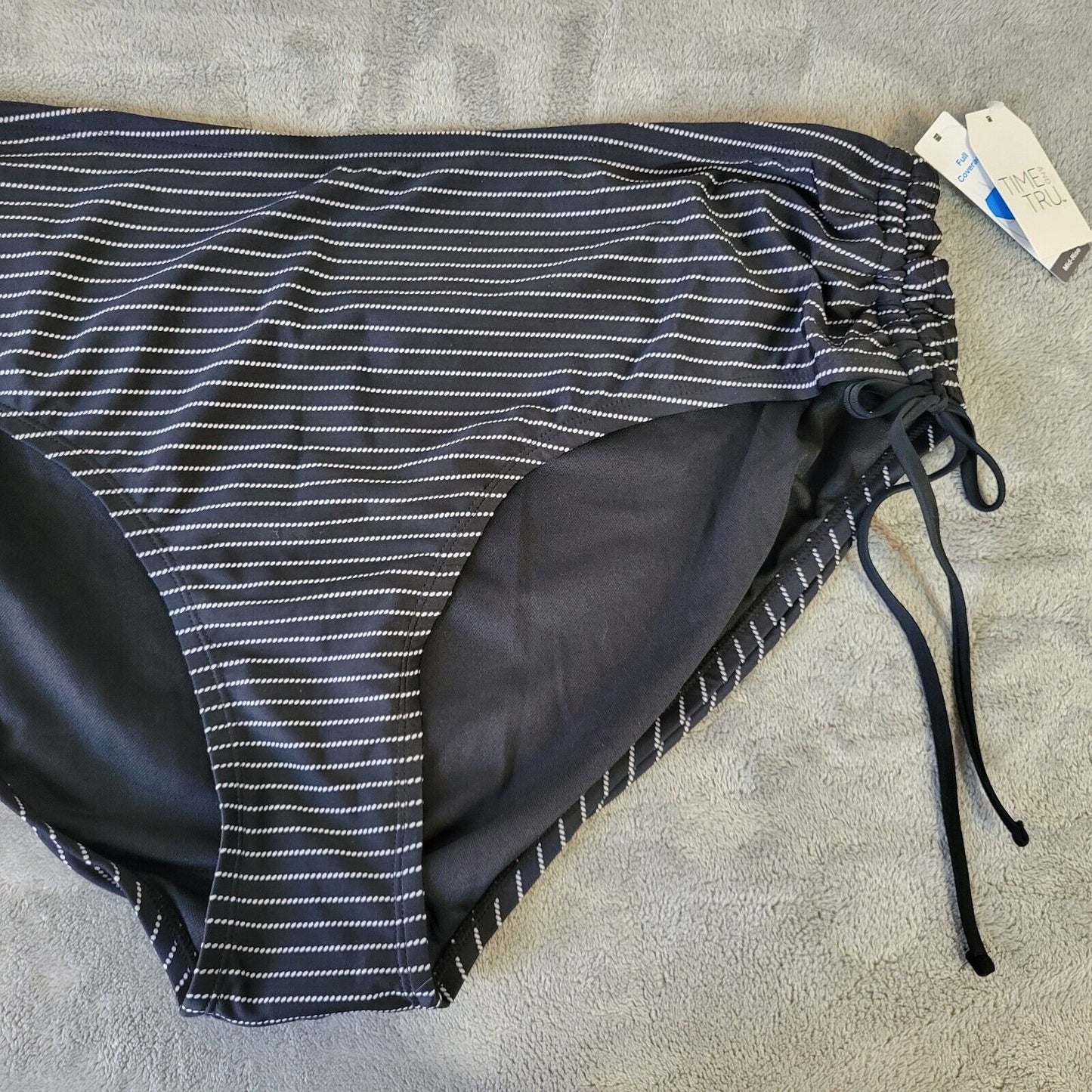 Time Tru Womens Bikini Bottom 2X 20W 22W Plus Swimwear Black Stripe Poly Blend