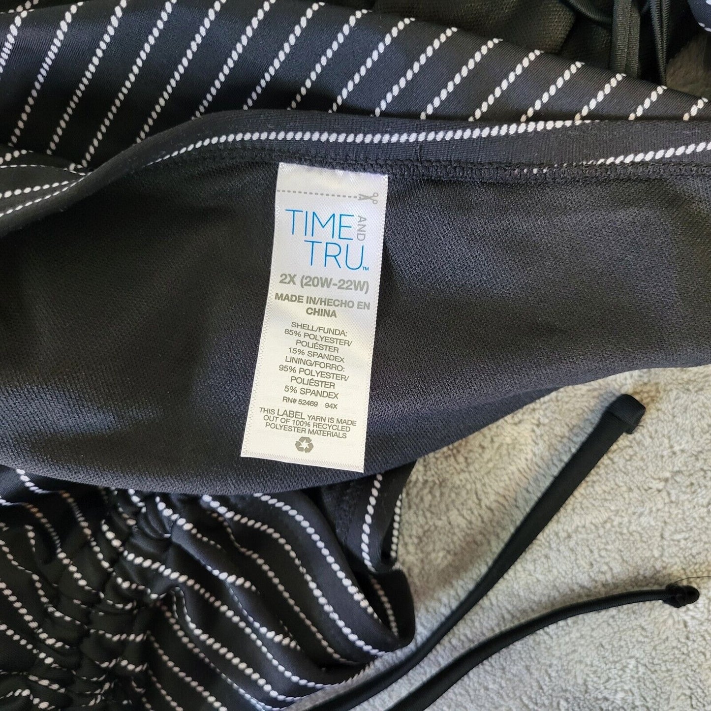 Time Tru Womens Bikini Bottom 2X 20W 22W Plus Swimwear Black Stripe Poly Blend