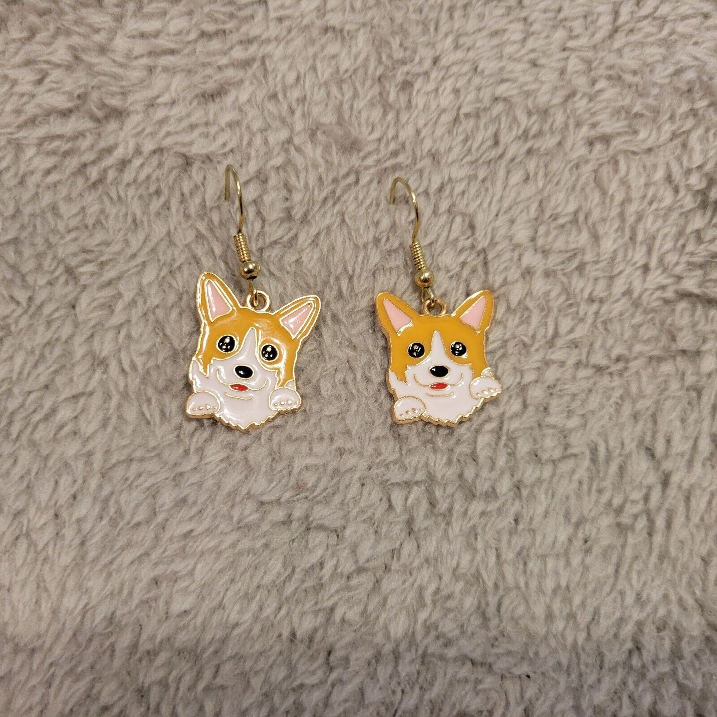 Corgi SM Dog Puppy Earrings One Pair Gold Tone Hanging Dangle Fish Hook Novelty