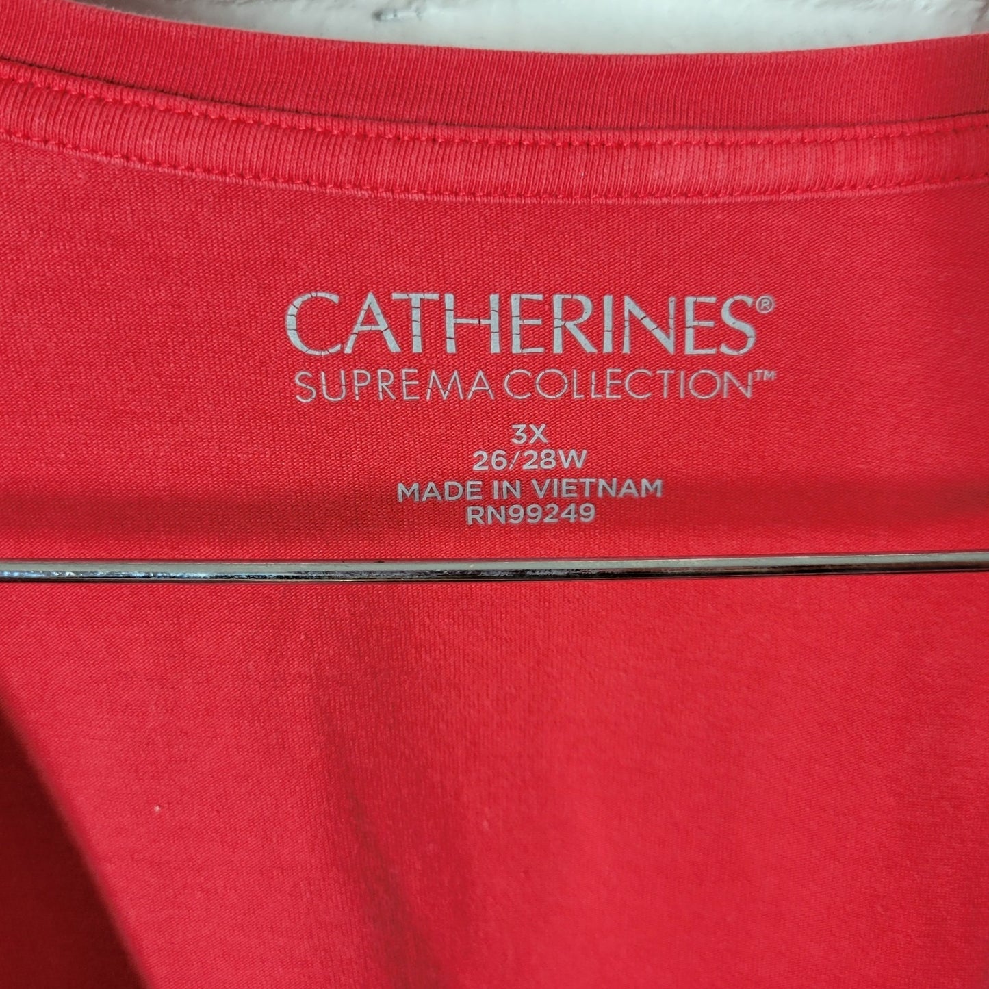 Catherines Suprema Womens Top 3X Plus Tee Short Sleeve Red Lace Up Comfy Casual