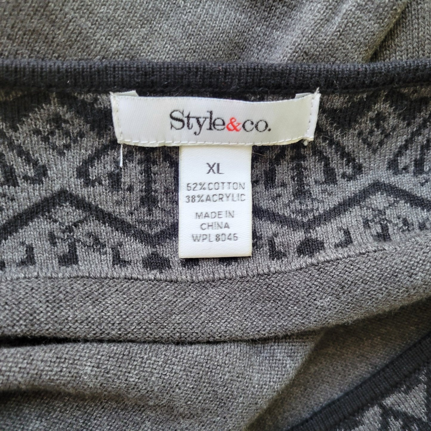 Style Co Womens Top XL Tunic Knit Sweater 3/4 Sleeve Gray Pocket Square Neck