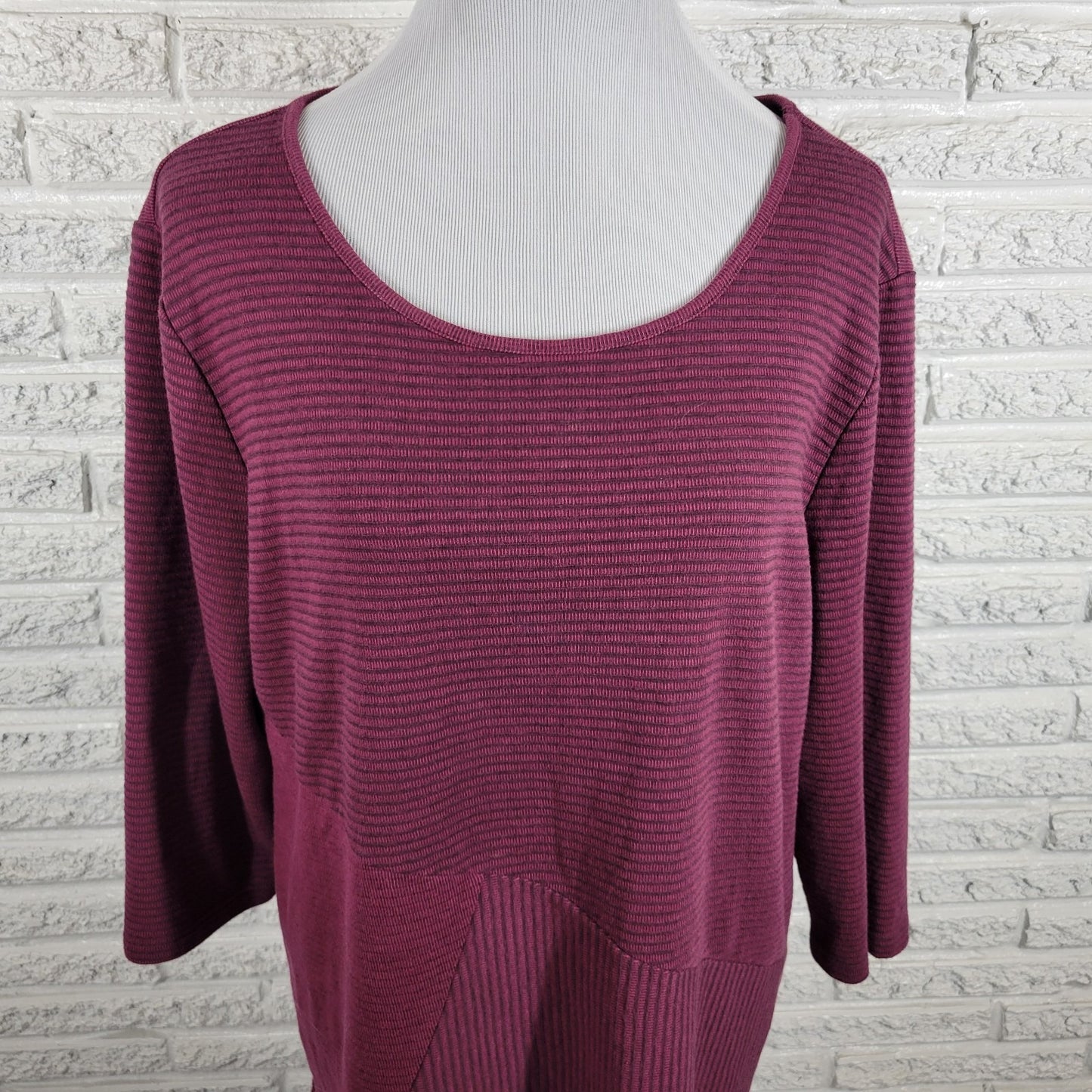 Chicos Women Top 3 Standard XL Tunic 3/4 Sleeve Purple Stripe Knit Casual Comfy