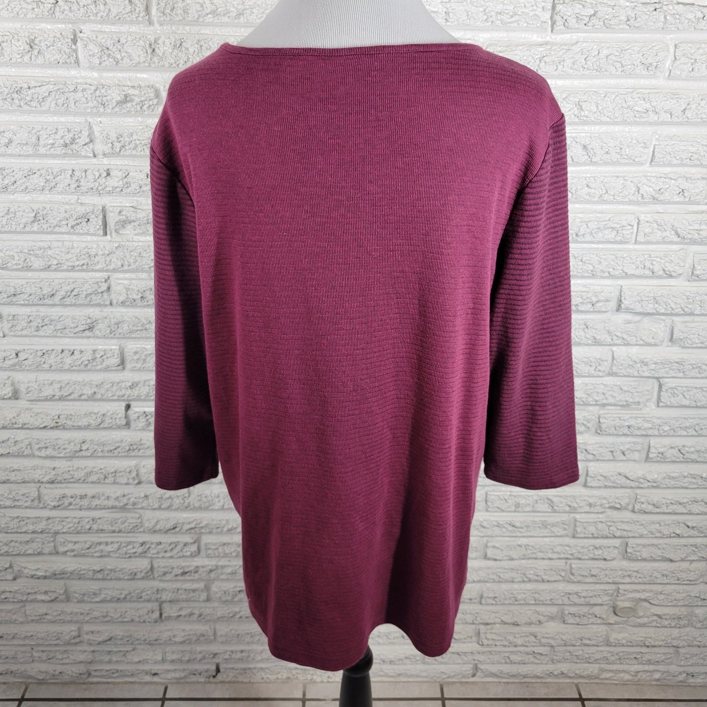 Chicos Women Top 3 Standard XL Tunic 3/4 Sleeve Purple Stripe Knit Casual Comfy