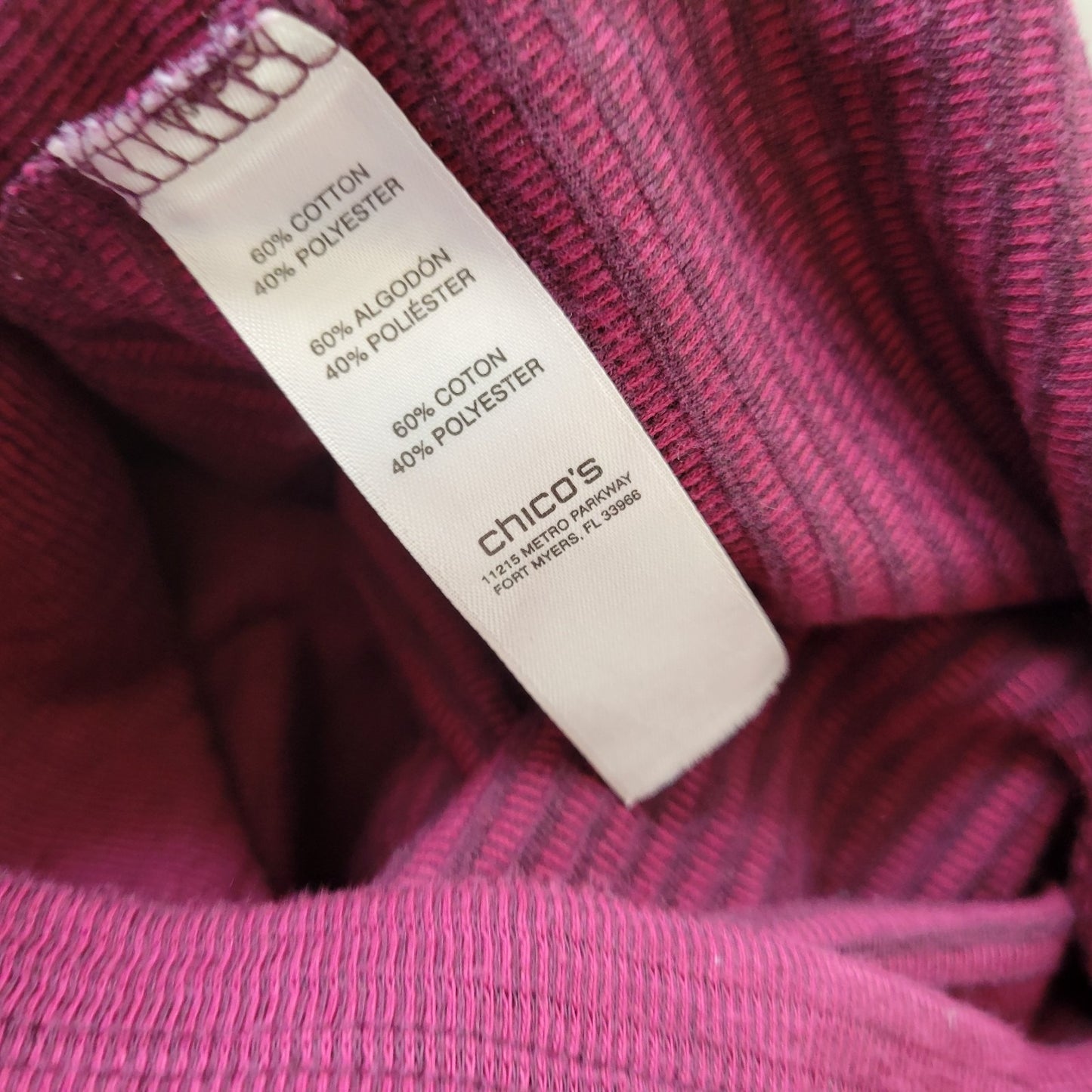 Chicos Women Top 3 Standard XL Tunic 3/4 Sleeve Purple Stripe Knit Casual Comfy