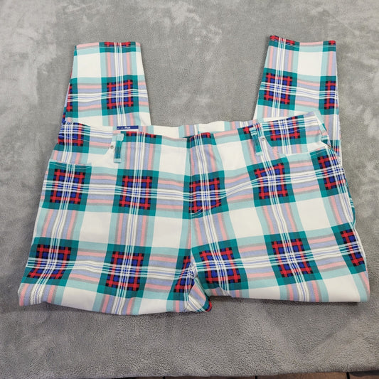 Terra Sky Womens Pants 3X 24W 26W Plus Pull On Cropped Red Plaid Cotton Blend