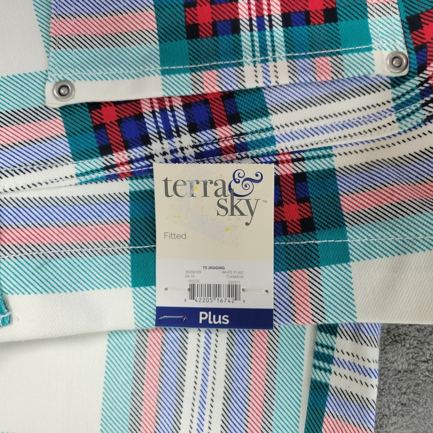 Terra Sky Womens Pants 3X 24W 26W Plus Pull On Cropped Red Plaid Cotton Blend