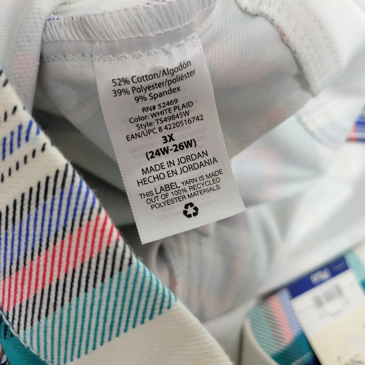 Terra Sky Womens Pants 3X 24W 26W Plus Pull On Cropped Red Plaid Cotton Blend